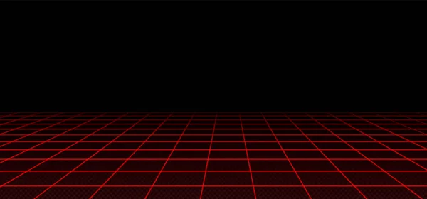 Retro Futuristické Červené Laserová Mřížka Perspektiva Černém Pozadí Vektorová Ilustrace — Stockový vektor