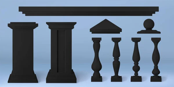 Realistická Sada Starožitných Architektonických Designových Prvků Vektorová Ilustrace Zábradlí Pilířů — Stockový vektor