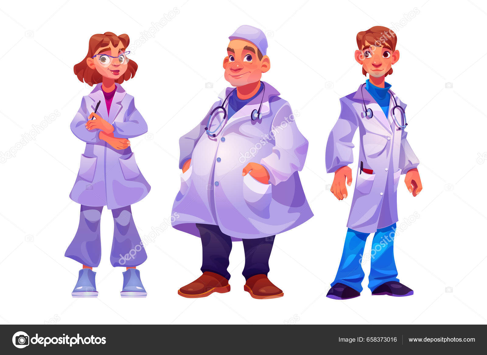 Um personagem de desenho animado médico feminino em fundo branco