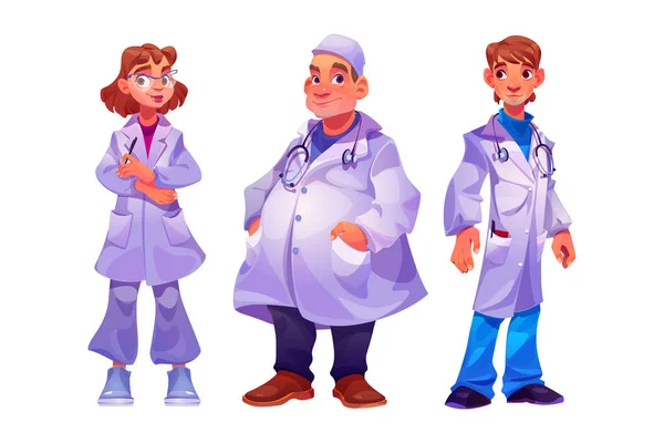 Desenhos Animados Médico Personagem Equipe Conjunto Vetor Ilustração Grupo Médico — Vetor de Stock