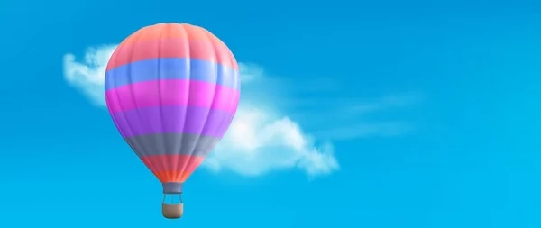 Hőlégballon Reális Utazási Kosár Repülni Égen Felhő Vintage Vektor Illusztráció — Stock Vector