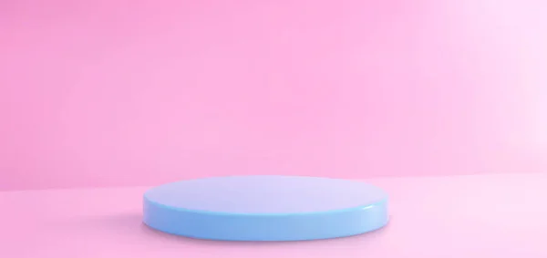 3D粉色墙壁工作室背景与蓝色讲台矢量背景 空渲染为产品广告展示阶段 用透视色架模拟陈列室场景模板 — 图库矢量图片