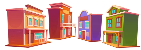 Wild West Retro Building Street Old Town Cartoon Vector Set — Stock Vector