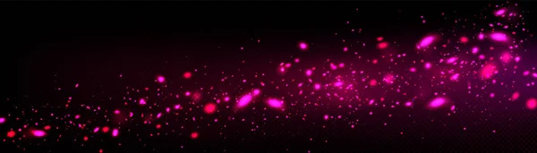 ピンクのホタルの光の流れ 暗い空間で透明な背景に星の粒子スペルオーバーレイ 絶縁型蛍光星間光ボケベクトル効果イラスト 神秘的な魔法の輝き — ストックベクタ