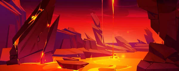 Volcano Láva Peklo Rock Jeskyně Pohled Fantasy Hra Kreslené Pozadí — Stockový vektor