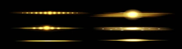 Horizontal Golden Sparkle Light Glow Line Divider Vector Transparent Flare — Stock Vector