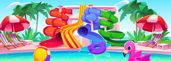 Aqua Park Water Slide Summer Vector Cartoon Illustration Swimming Pool — Stock Vector