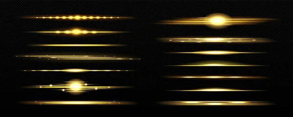 Ρεαλιστικό Σύνολο Χρυσών Φωτεινών Γραμμών Που Απομονώνονται Διαφανές Φόντο Διάνυσμα — Διανυσματικό Αρχείο