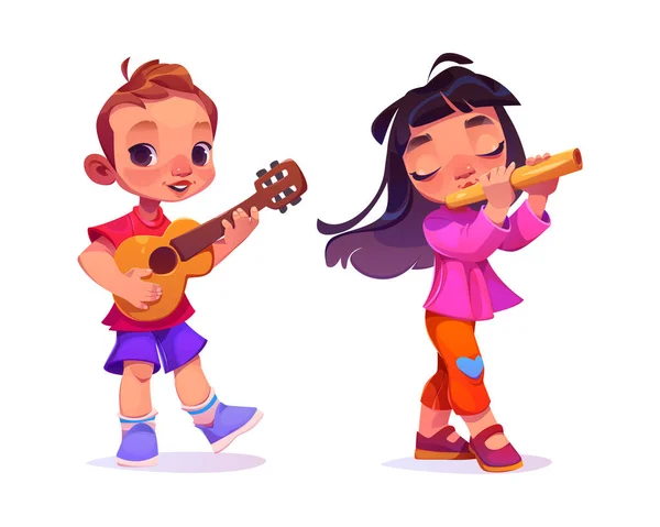 Kinder Schulmusik Orchester Band Spielt Instrument Cartoon Vektor Illustration Kinder — Stockvektor