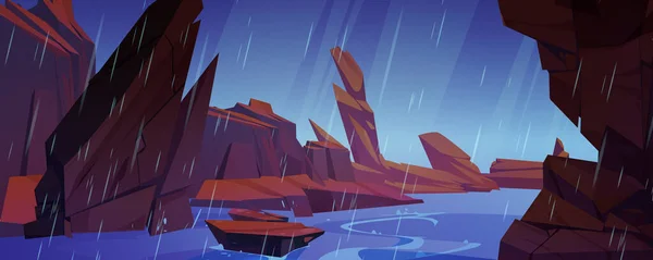 Важкий Дощ Ллє Над Скелястим Каньйоном Векторна Мультиплікаційна Ілюстрація Гірського — стоковий вектор