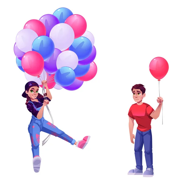 Mensen Met Ballon Cartoon Vector Illustratie Meisje Ontwerper Houdt Veel — Stockvector