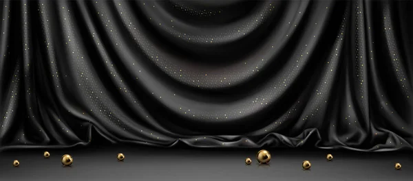 Toile Fond Podium Tissu Soie Noire Avec Vecteur Sphère Scène — Image vectorielle