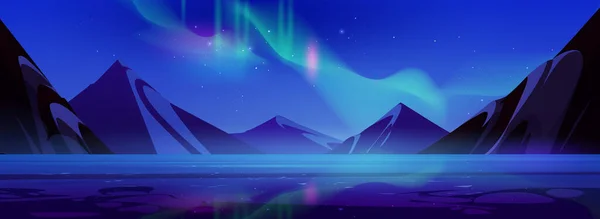 Aurora Φως Στο Βουνό Ουρανό Φόντο Θέα Στη Θάλασσα Night — Διανυσματικό Αρχείο