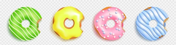 Conception Vectorielle Isolée Réaliste Donut Mordu Ensemble Bagels Biscuits Confiserie — Image vectorielle
