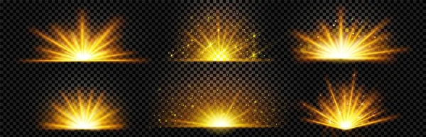 Реалістичний Набір Золотистого Світла Ізольований Прозорому Фоні Векторна Ілюстрація Жовтого — стоковий вектор