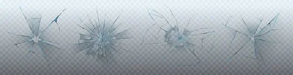 Realistic Set Glass Cracks Isolated Transparent Background Vector Illustration Broken — Stock Vector