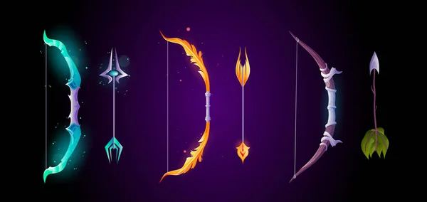 Magischer Bogen Mit Pfeil Waffe Fantasy Spiel Gui Symbol Vektor — Stockvektor