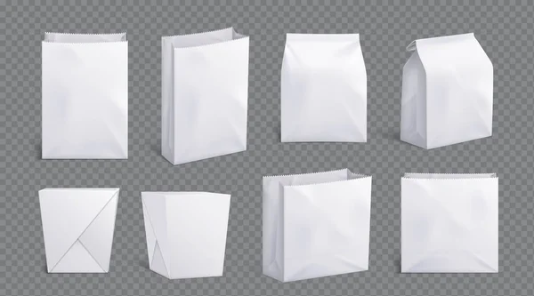 Sac Lunch Papier Blanc Pour Nourriture Chinoise Emporter Emporter Boîte — Image vectorielle