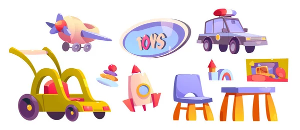 Auto Spielwarenladen Spiel Ikone Cartoon Illustration Isolierter Babyshop Innenraum Mit — Stockvektor