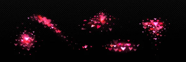 Rose Coeur Lumière Bokeh Paillettes Vecteur Magique Étincelle Ensemble Isolé — Image vectorielle