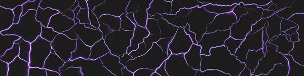 透明な背景に現実的な稲妻のパターン ネオン紫の亀裂のベクトル図 暗い空に放電 雷雨光の効果 破壊的な魔法の力のスト — ストックベクタ