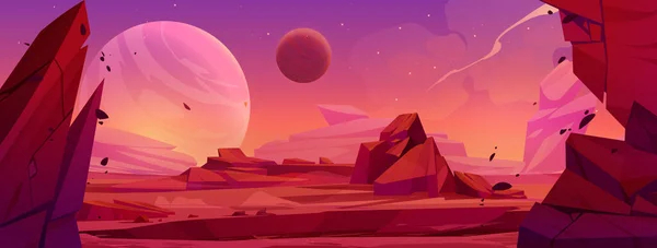 Tecknad Alient Planet Yta Med Röda Stenar Vektorillustration Stenigt Landskap — Stock vektor