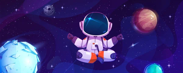 Cartoon Astronaut Sit Space Vector Illustration Spaceman Character Galaxy Yoga — Stock Vector