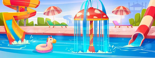 Aquapark Mit Pool Und Kinderrutsche Hintergrund Sommer Aquapark Spielplatz Unterhaltung — Stockvektor