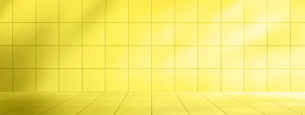 浴室墙壁和地板上的瓷砖 背景与马赛克纹理的黄色正方形透视 用柠檬瓷砖装饰的厨房 卫生间或游泳池内部 病媒逼真图解 — 图库矢量图片