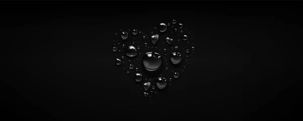 Srdce Dešťová Voda Kapka Bublina Vektorové Pozadí Skleněný Povrch Realistickým — Stockový vektor