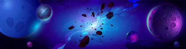 Galaxienexplosion Nebel Raum Cartoon Vektor Hintergrund Universum Riss Nachthimmel Äußeren — Stockvektor