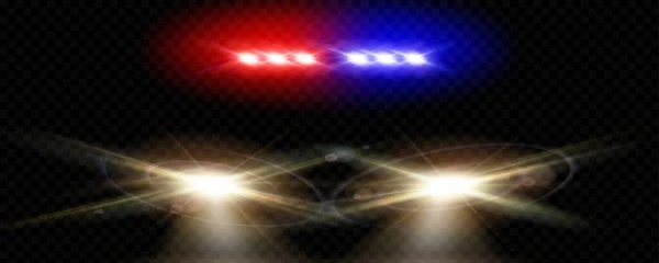 Phares Voiture Police Réalistes Clignotant Avec Des Couleurs Rouges Bleues — Image vectorielle
