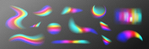 Rainbow Holographische Brechung Prisma Licht Overlay Auf Transparentem Hintergrund Kristallglas — Stockvektor