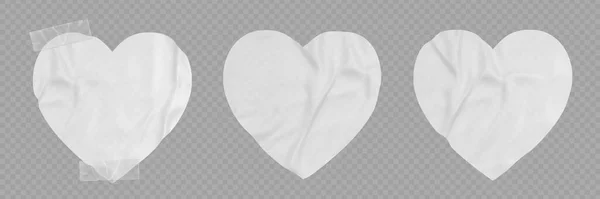 Witte Papieren Tape Hart Sticker Voor Liefdesnota Collage Geïsoleerd Transparante — Stockvector