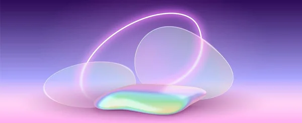 Holografické Sklo Morfismus Rozmazat Kámen Pódium Pozadí Neonové Světlo Hologram — Stockový vektor
