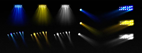 Concerto Estádio Amarelo Mostra Luz Conjunto Isolado Efeito Refletor Holofotes — Vetor de Stock