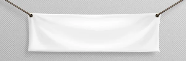 Bílá Realistická Visí Prázdné Tkaniny Horizontální Plátno Banner Znamení Vektor — Stockový vektor