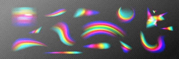 Regenboog Holografische Breking Prisma Licht Overlay Transparante Achtergrond Kristallen Glazen — Stockvector
