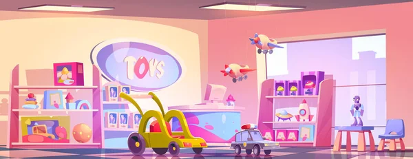 Vásároljon Gyerekekkel Játékokat Játékokat Ajándékokat Gyerekeknek Aranyos Bolt Belső Babák — Stock Vector