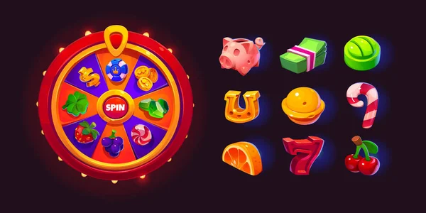 Game Spin Glücksrad Schlitz Für Casino Vektor Glückspreisset Mit Roulette — Stockvektor