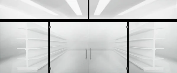 Скляні Двері Вхід Магазину Або Офісу Макет Реалістичний Фасад Переднього — стоковий вектор