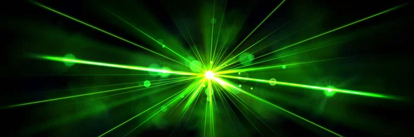 緑色のネオンレーザー光ビームディスコはベクトル効果を示します ナイトクラブスタジオを背景に幻想的な輝きを持つ抽象クラブパーティーコンサートグレア 明るいレーザーDjターゲットスタースポット煙と輝き — ストックベクタ