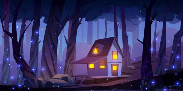 Παιχνίδι Δάσος Φαντασίας Νύχτα Σπίτι Τοπίο Φόντο Τρομακτική Και Μυστικιστική — Διανυσματικό Αρχείο