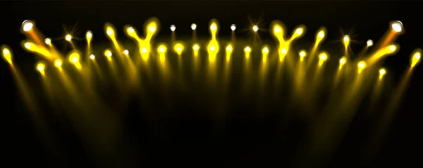 Goldene Lichteffekte Auf Der Bühne Der Stadionparty Gelber Konzertdisco Scheinwerfer — Stockvektor