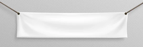 Branco Realista Pendurar Tecido Branco Bandeira Lona Horizontal Sinal Vetor — Vetor de Stock