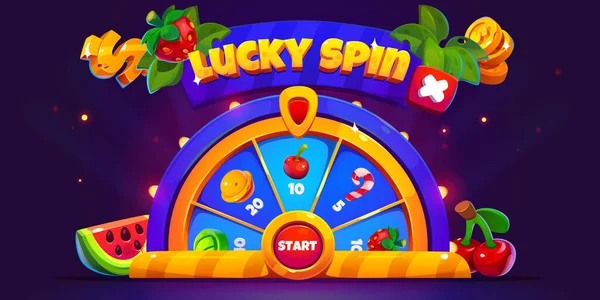 Game Lucky Spin Wheel Banner Lottery Win Casino Roulette Vector — Stock Vector