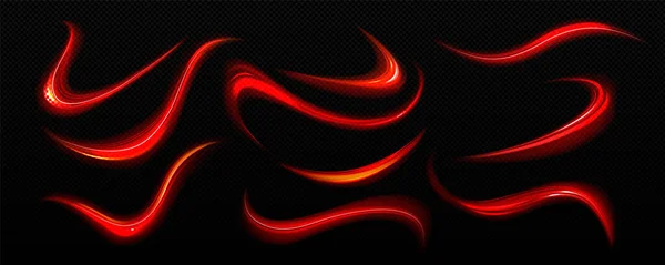 Líneas Luz Roja Efecto Los Senderos Movimiento Velocidad Rayas Abstractas — Vector de stock