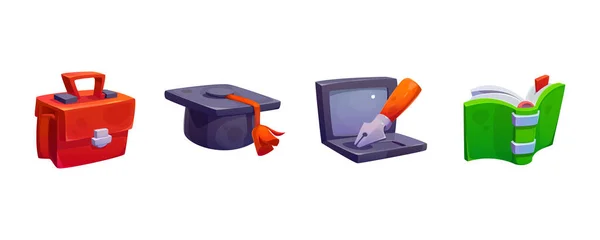Desenho Animado Escola Educação Isométrica Ícone Conjunto Online Aprenda Com —  Vetores de Stock