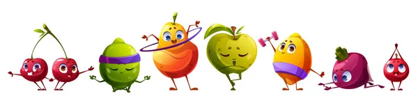 Χαριτωμένο Φρούτα Χαρακτήρα Άσκηση Διανυσματική Απεικόνιση Αστεία Τρόφιμα Υγιή Γιόγκα — Διανυσματικό Αρχείο