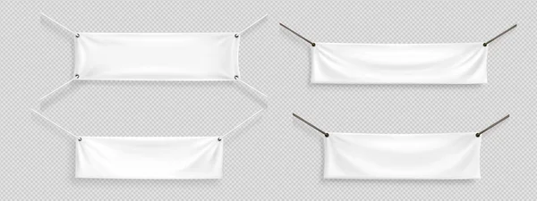 Blanc Réaliste Accrocher Tissu Blanc Bannière Toile Horizontale Vecteur Sur — Image vectorielle